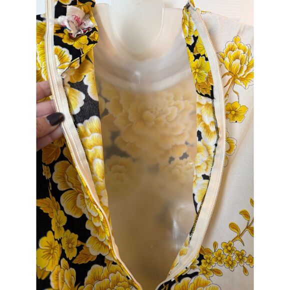 70s Vintage Mr Dino RARE Yellow Floral Mod Long SleeveSize 10 Zip Signed Blouse - Picture 7 of 10